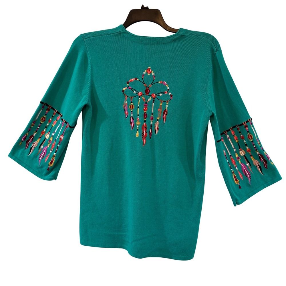 Bob Mackie Boho Cardigan Embroidered Dreamcatcher Southwestern Embroidery - Picture 1 of 10